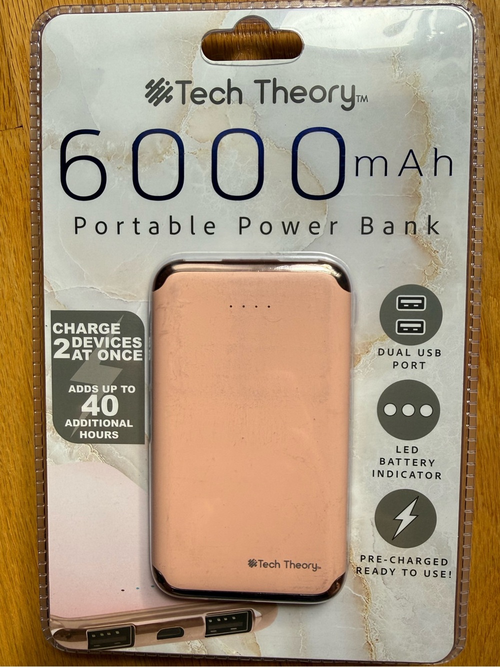 Tech Theory 6000mAh Portable Power Bank in Rose Pink